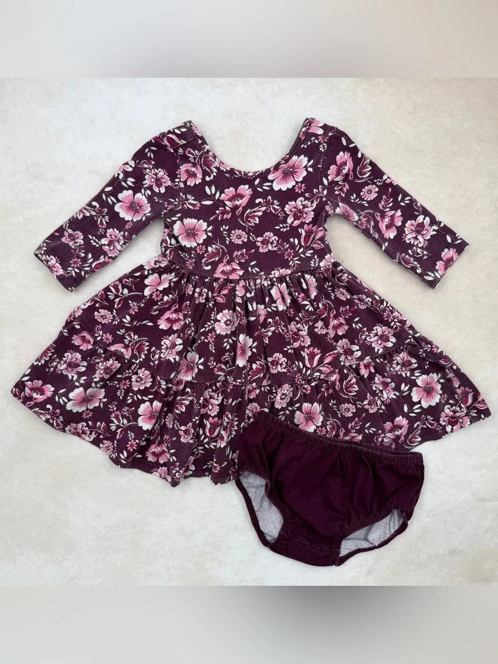 Janie and Jack Plum Floral Dress with Pink Accents